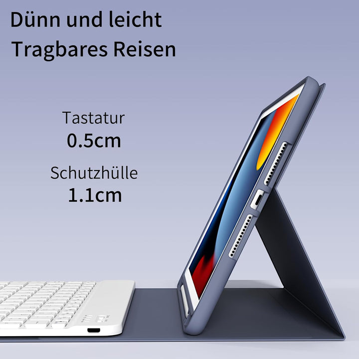 Tastatur Hülle für iPad 10,2 Zoll 9. 8. 7. Generation 2021 2020 2019, Abnehmbarer Bluetooth QWERTZ K