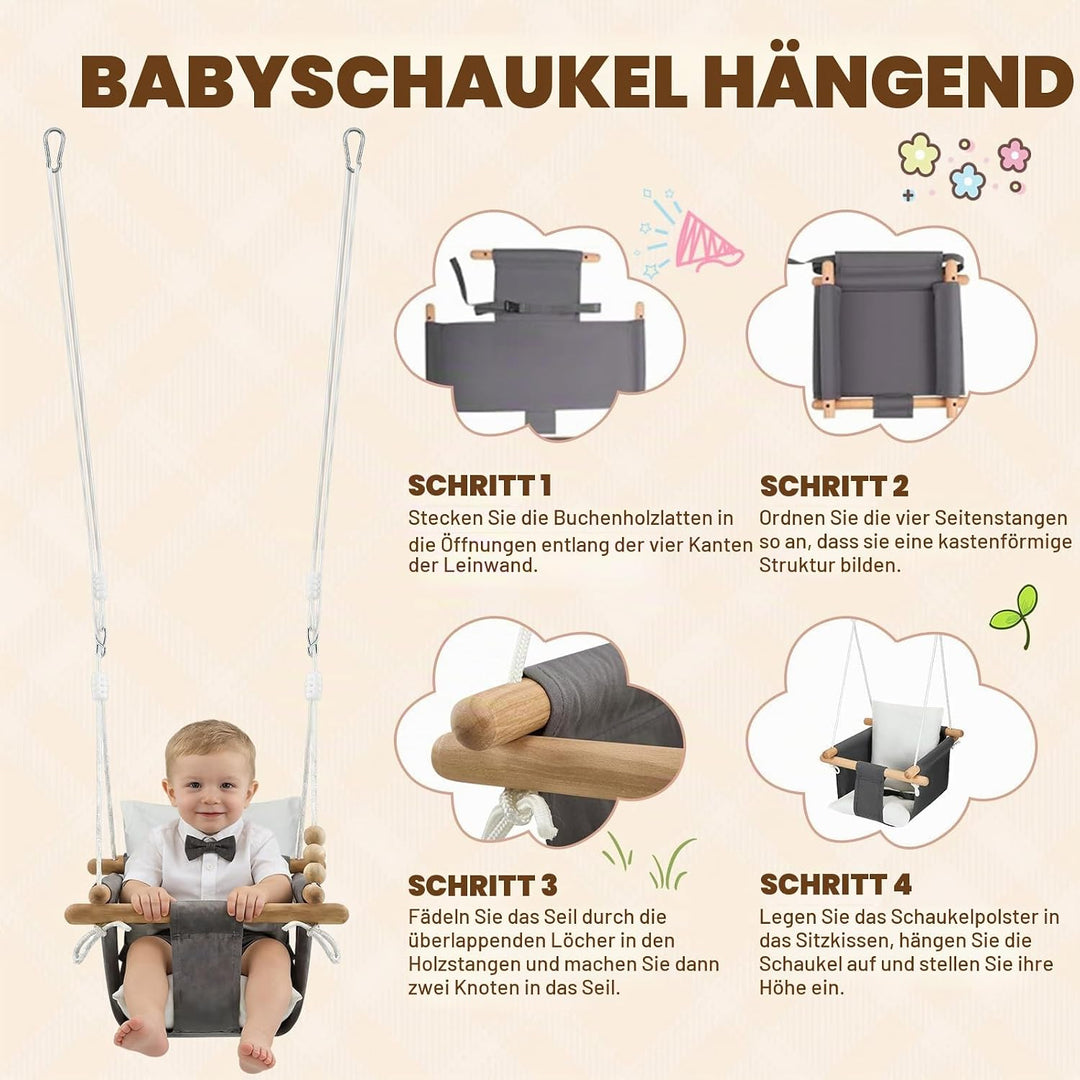 Babyschaukel Kinderschaukel, Baby Schaukel Indoor für Babys ab 6 Monaten und Kleinkinder bis 3+ Jahr