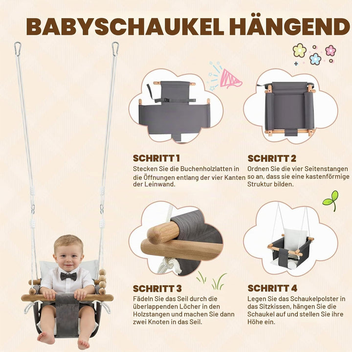 Babyschaukel Kinderschaukel, Baby Schaukel Indoor für Babys ab 6 Monaten und Kleinkinder bis 3+ Jahr