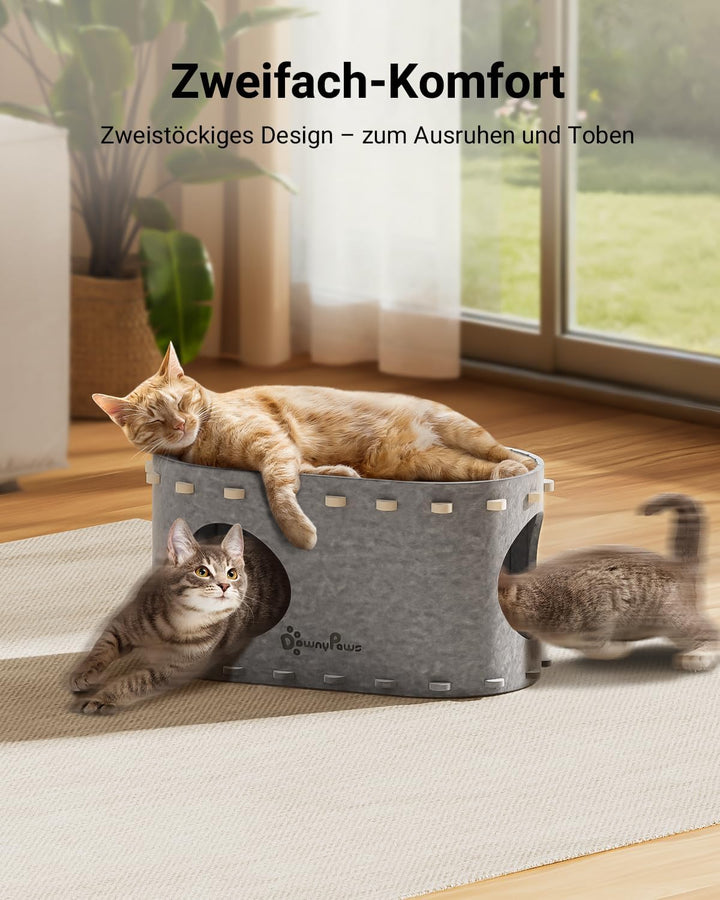 Katzenhöhle Filz, Katzenhaus aus Filz, Katzenbett, Katzenhöhle für Katzen, 58 x 33 x 30cm, Peek-a-Bo