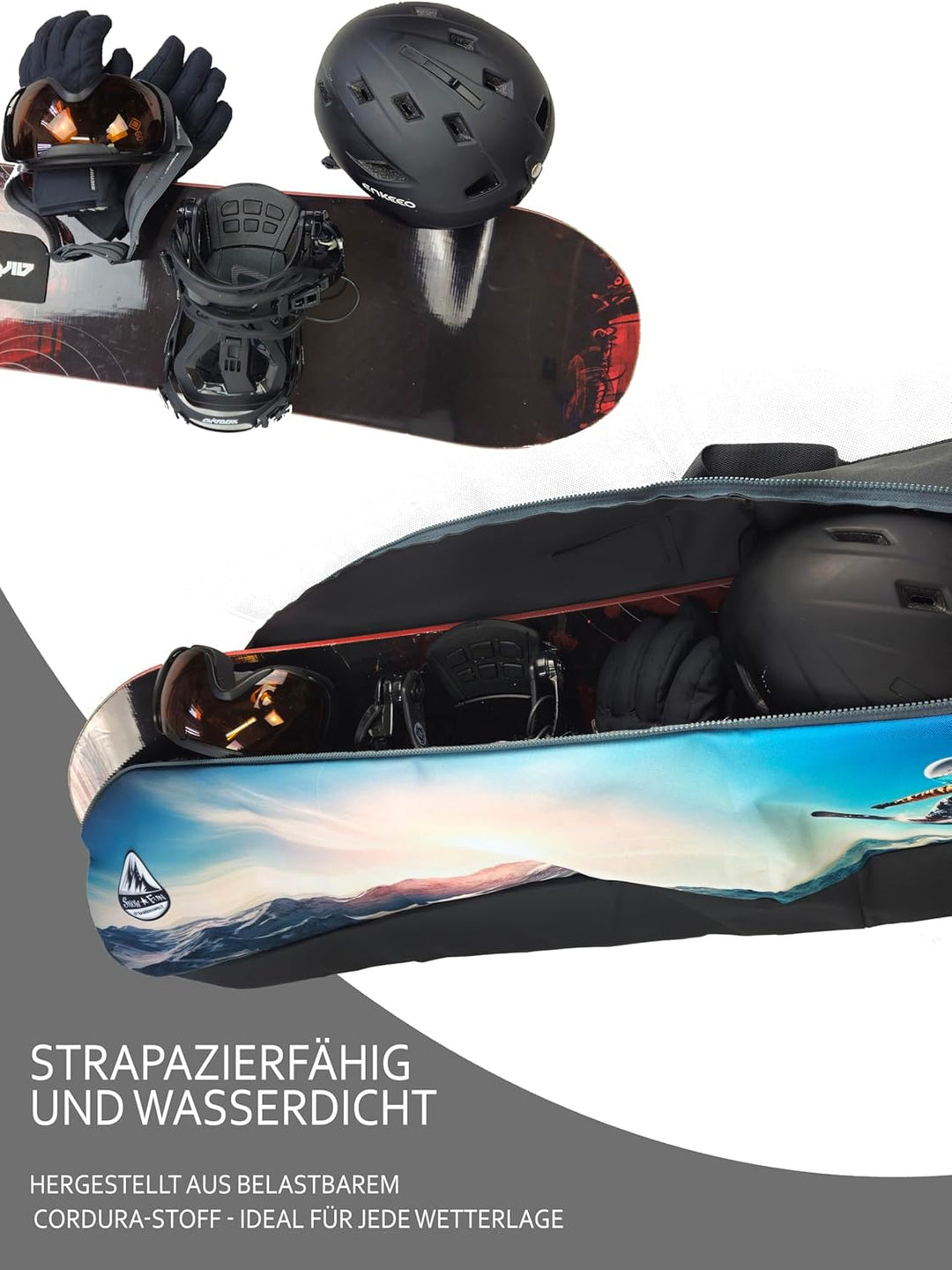 BAMBINIWELT Kinder Snowboardrucksack, Snowboardtasche, Stauraum für Helm, Schuhe & Handschuhe, Board
