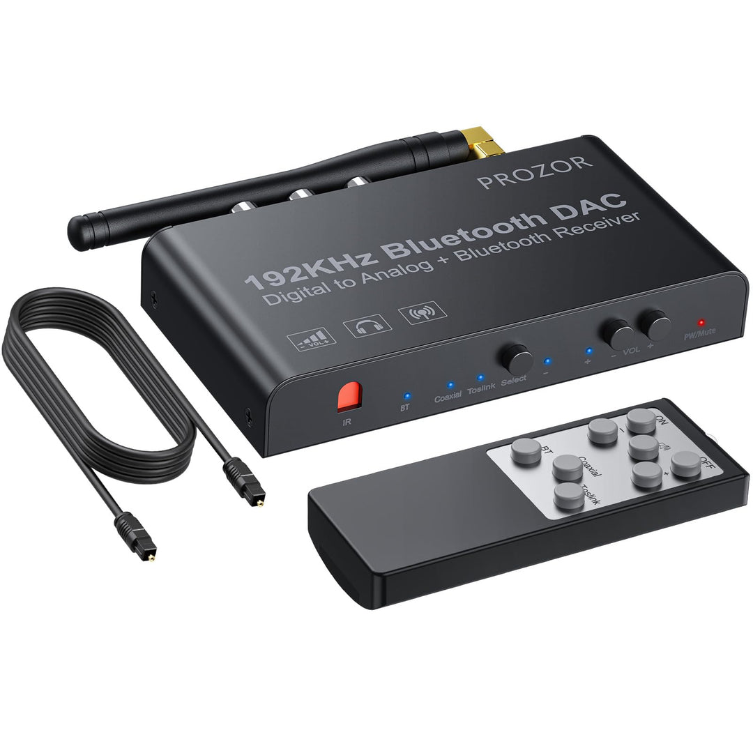 PROZOR DAC Konverter 192kHz Eingebauter Bluetooth V5.0 Empfänger Digital zu Analog Stereo L/R RCA 3.