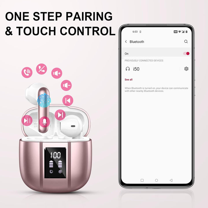 Nerunsa Bluetooth Kopfhörer, 50 Std Spielzeit Kabellose Kopfhörer, Kopfhörer Kabellos Bluetooth 5.4
