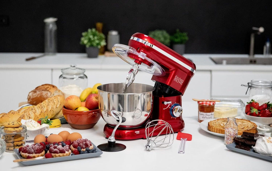 KITCHEN MOVE BAT-1519 Dallas Multifunktions-Küchenmaschine, 1500 W, 5,5 l, Rot, Stahl, mit Handrühre
