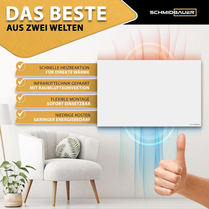 SCHMIDBAUER® Hybrid Pro Hybrid Neu 1000 Watt - das Beste aus beiden Heiztechniken - effiziente Infra