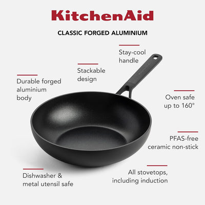 KitchenAid Classic Forged Aluminium Wok mit Antihaftbeschichtung, 28cm/3.6 Liter,