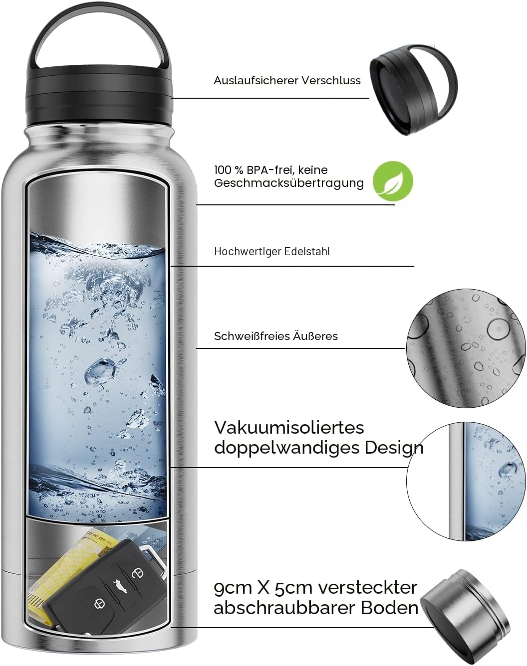 Diversion Wasserflasche aus Edelstahl mit Verstecktem Platz für Diskreter Köder, für Reisen oder zu