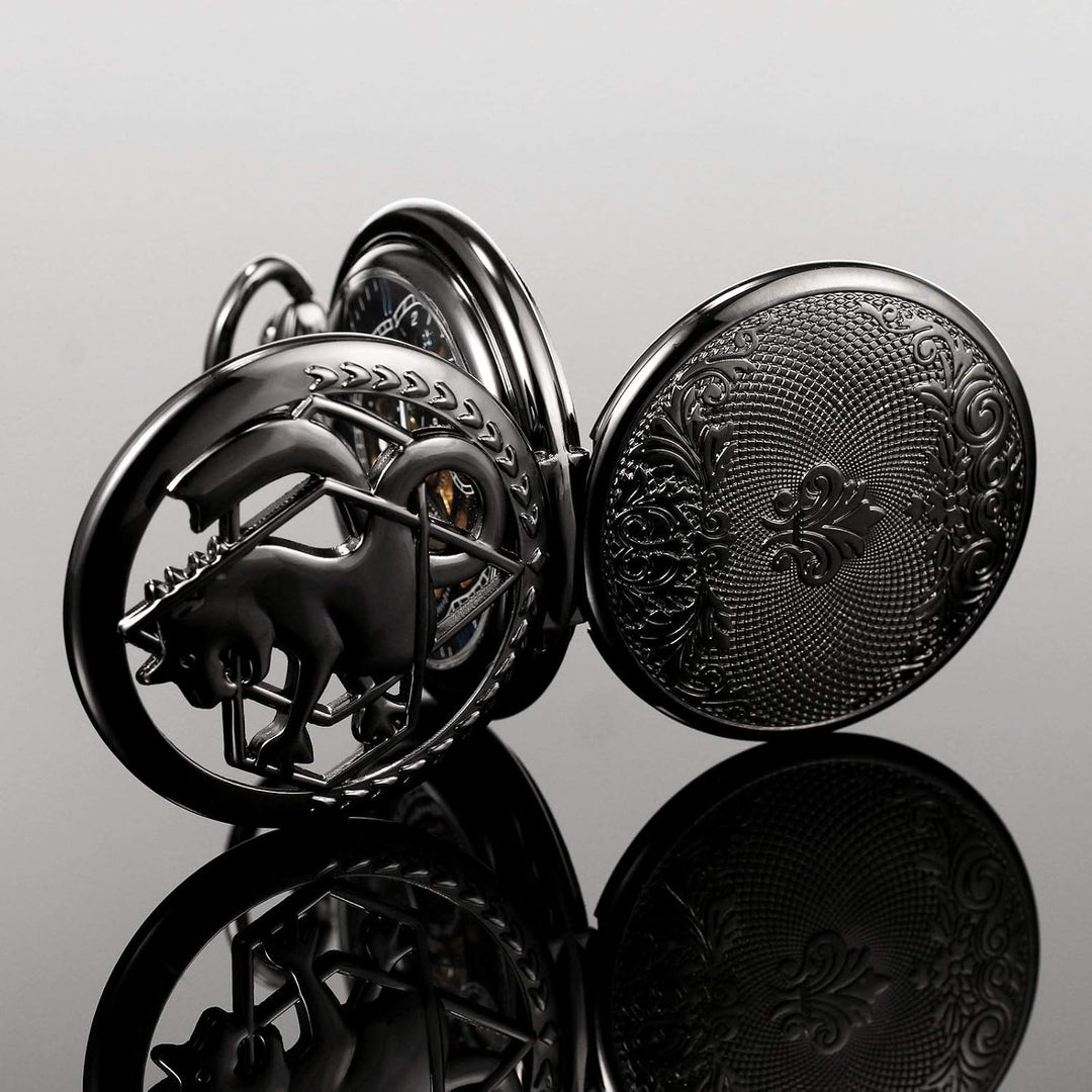 TREEWETO Fullmetal Alchemist Skeleton Steampunk Taschenuhr Mechanische Doppelabdeckung Taschenuhr mi