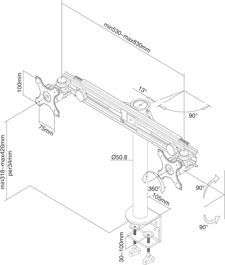 Newstar FPMA-D700D Flatscreen Desk Mount für 2X LCD/TFT (67 cm (27 Zoll), Belastbarkeit: 16Kg), Q610