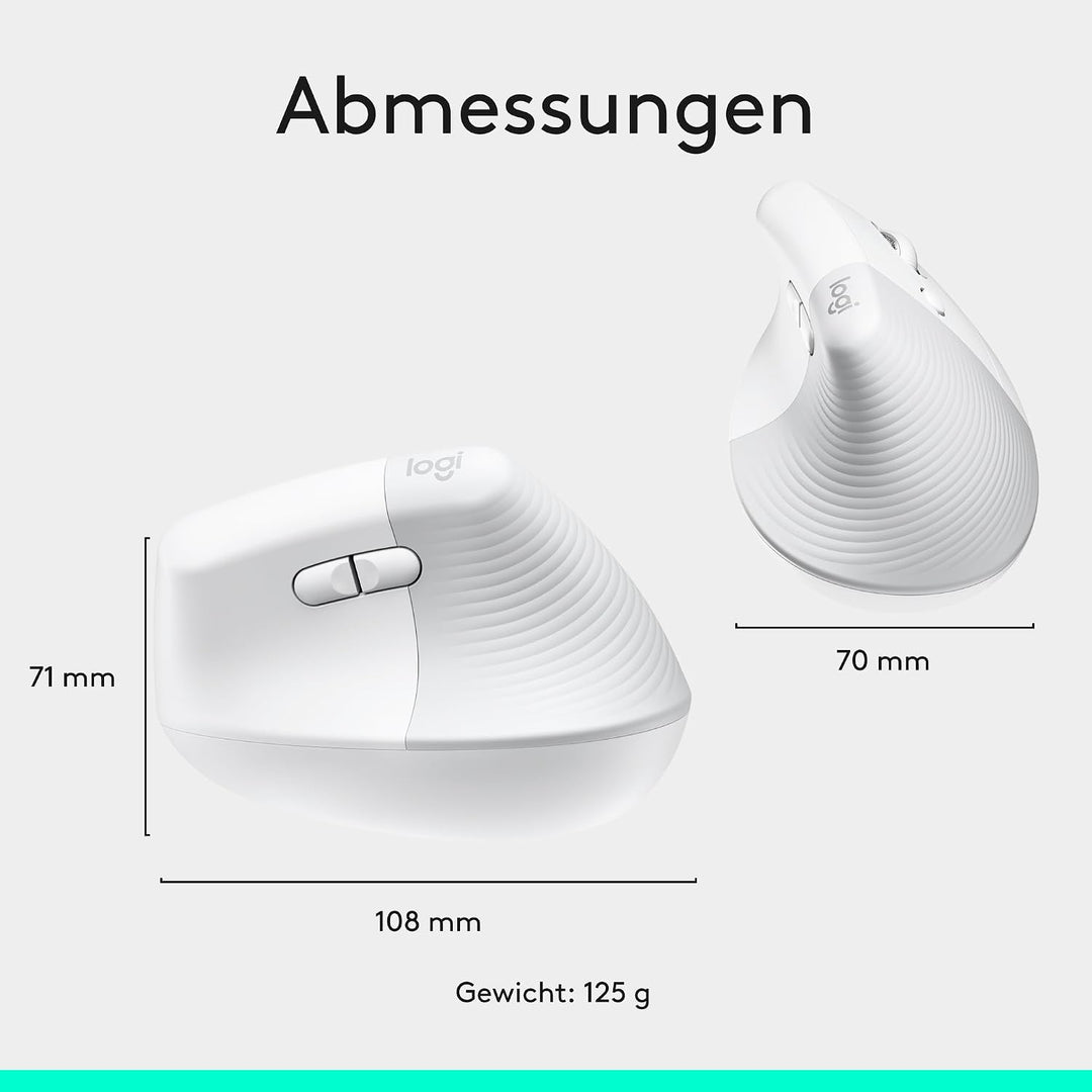Logitech Lift Vertikale Ergonomische Maus, Kabellos, Bluetooth oder Logi Bolt USB-Empfänger, Leise K