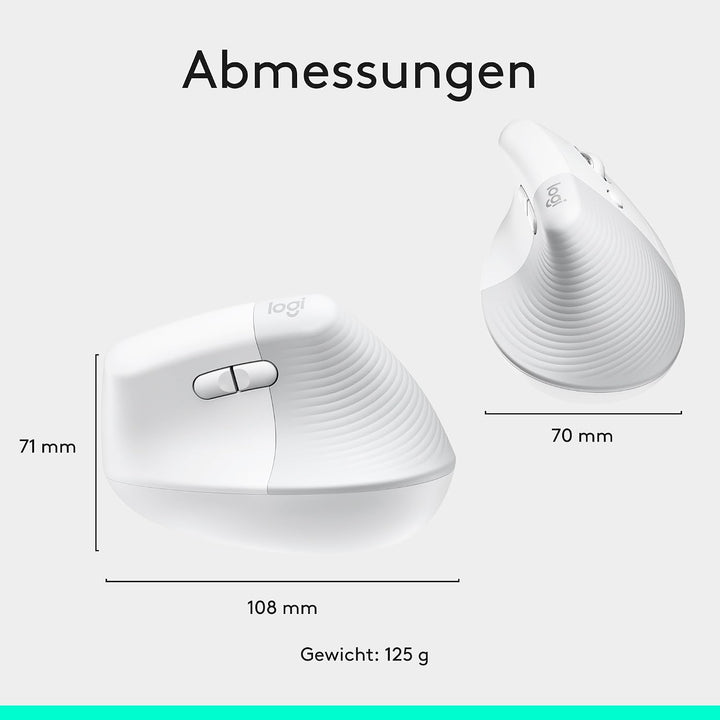 Logitech Lift Vertikale Ergonomische Maus, Kabellos, Bluetooth oder Logi Bolt USB-Empfänger, Leise K