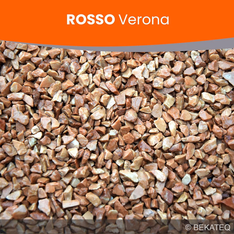 Steinteppich aussen bis 2,5qm - 25kg Marmorkies in Rosso Verona + 1K PU Kleber Bindemittel 1kg - Wet
