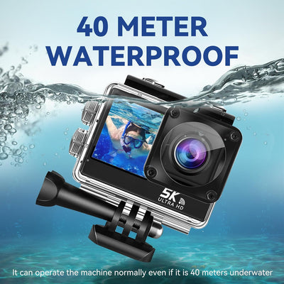 Xilecam Dual Screen Action Cam 5K 2,2Zoll Hoher Definition Touchscreen Unterwasserkamera WiFi /2.4G