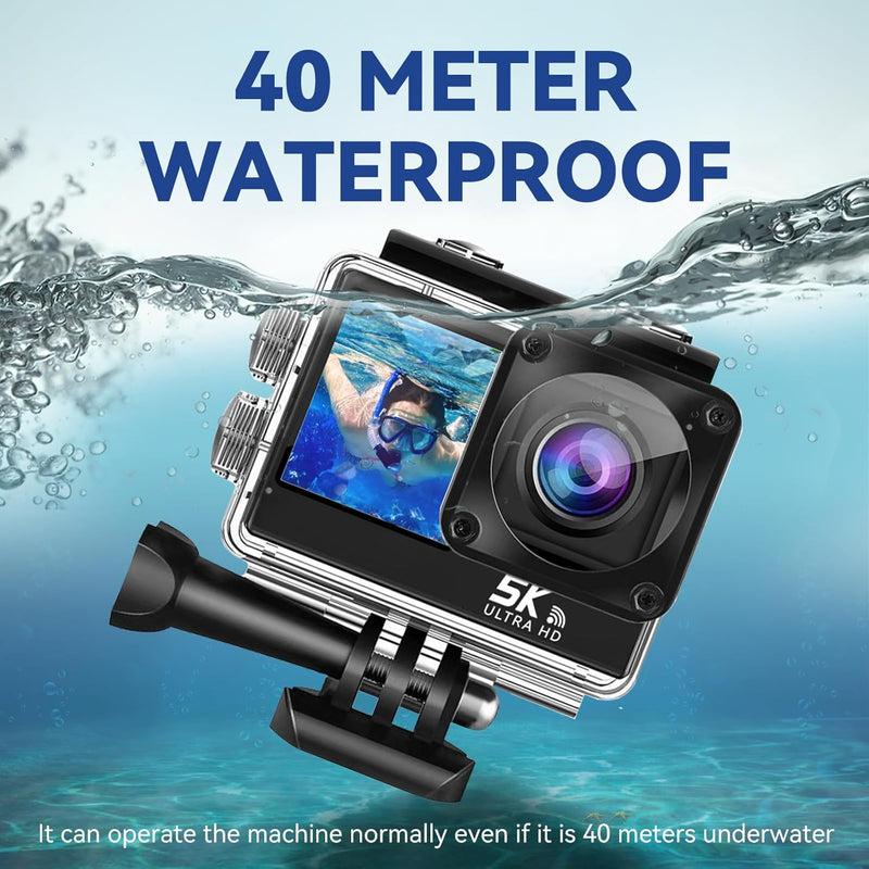Xilecam Dual Screen Action Cam 5K 2,2Zoll Hoher Definition Touchscreen Unterwasserkamera WiFi /2.4G