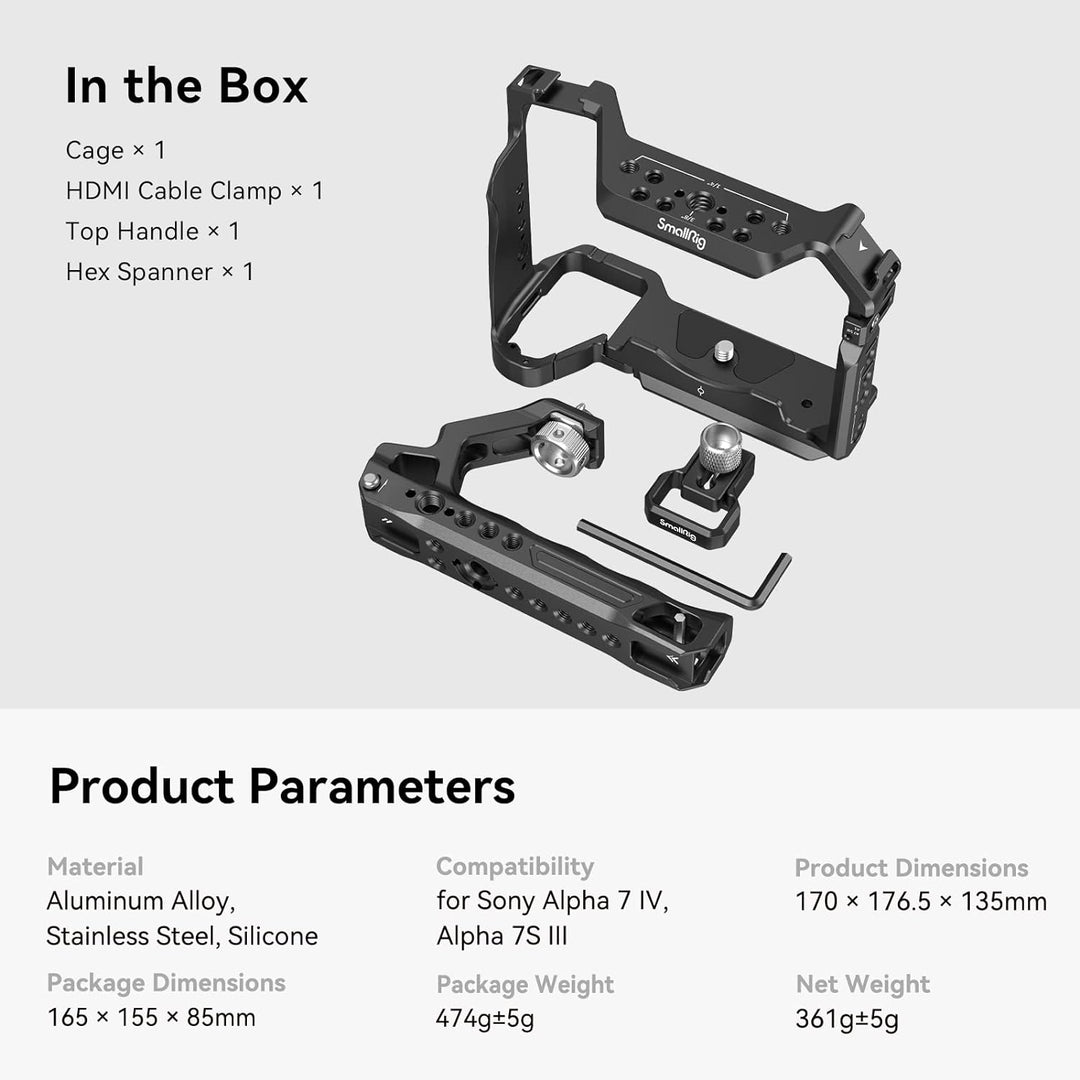 SMALLRIG A7 IV Käfig Cage mit oberem Griff und HDMI-Kabelklemme, Basis Kit für Sony Alpha 7 IV/Alpha