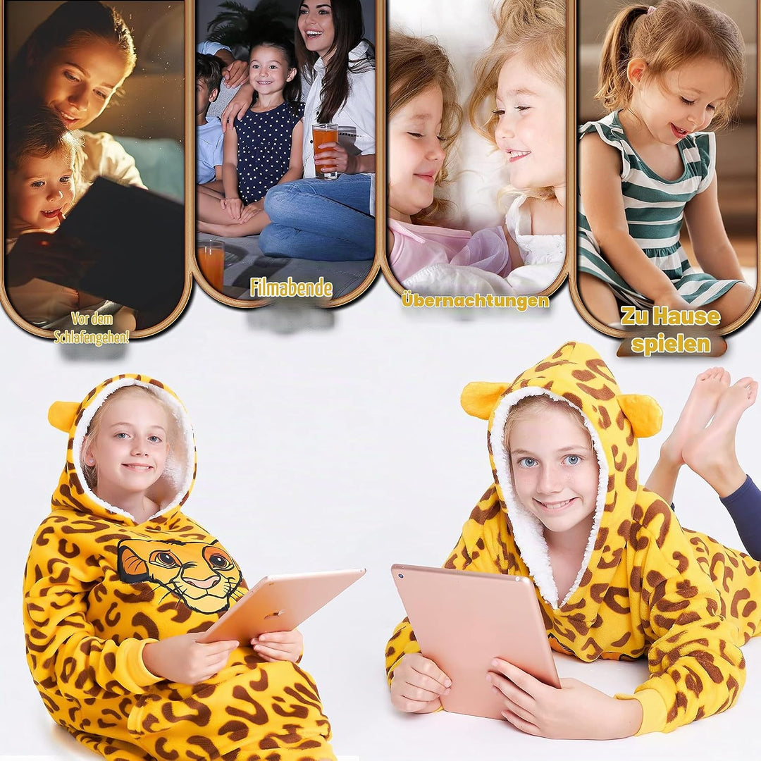 Disney Stitch Kapuzenpullover Mädchen, Übergrosse Hoodie Decke Kinder mit Sherpa-Kapuze und Kängurut