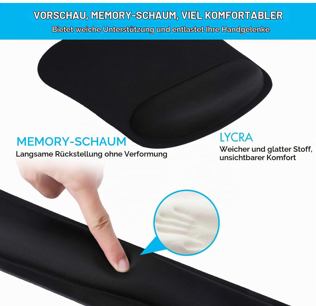 GIM Mauspad mit Gelkissen Tastatur Handballenauflage Maus mit handgelenkauflage schwarz mausmatte er