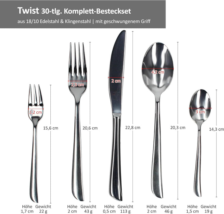 Justinus Menübesteck 30 tlg. 630485 Twist L/B/H ca. 43/25/5 cm
