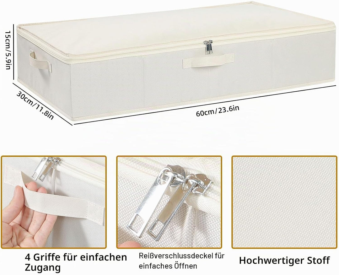3 Stück Unterbettkommoden, Faltbare Aufbewahrungstasche mit Verstärktem Griff und Reissverschluss fü