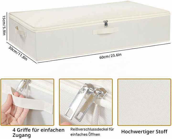 3 Stück Unterbettkommoden, Faltbare Aufbewahrungstasche mit Verstärktem Griff und Reissverschluss fü