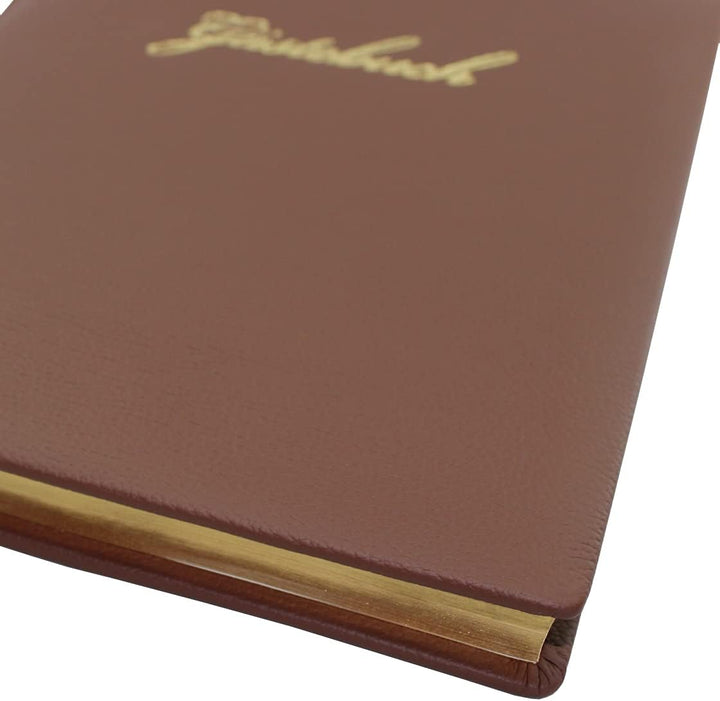 Gästebuch braunes genarbtes Leder mit Goldschnittblock und Prägung"Gästebuch"