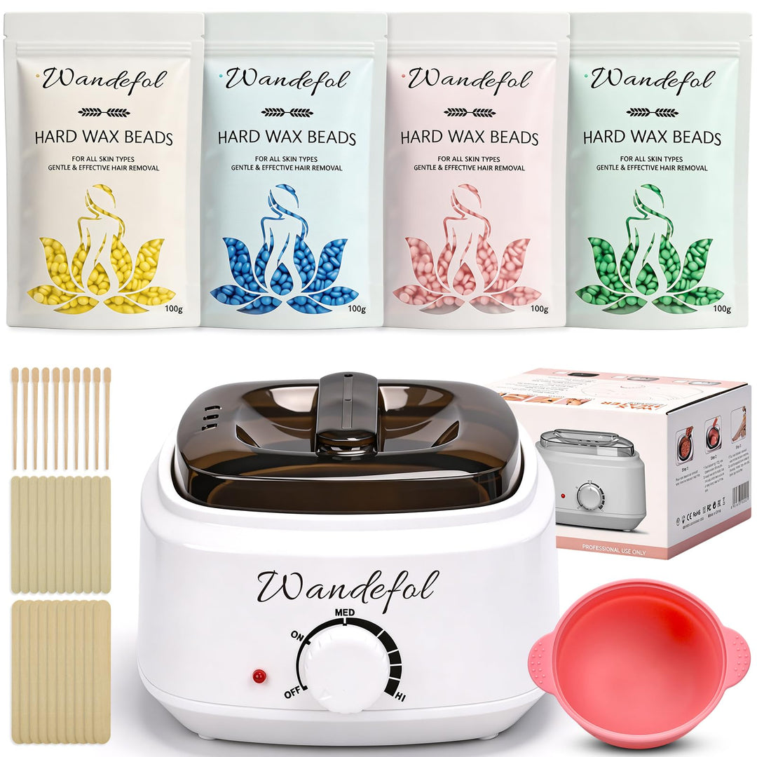 Waxing Set Wax Maschine - Warmwachs Haarentfernung Waxing Kit mit 4X100g Waxing Perlen, Silikonschal