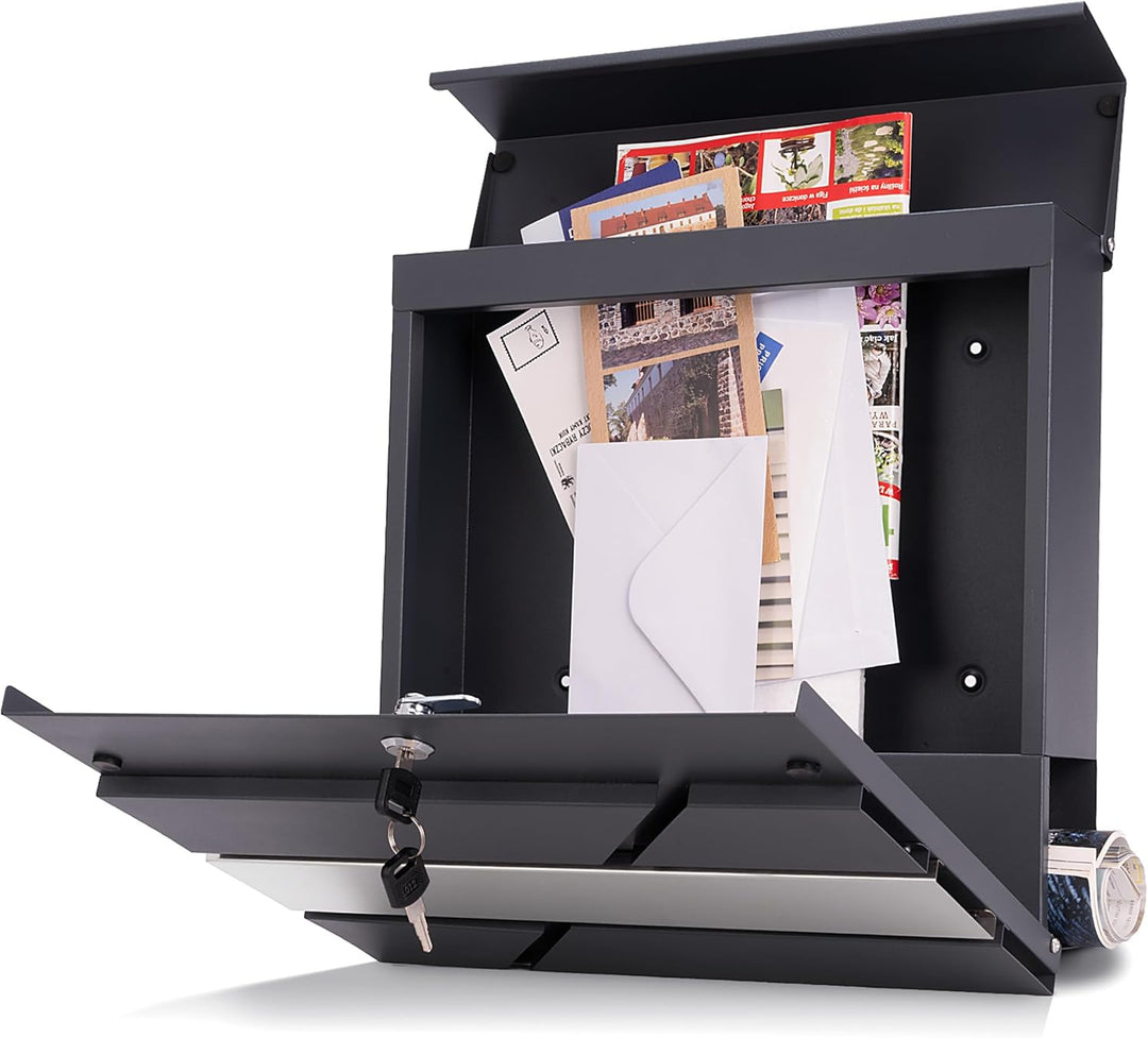 VERDA Briefkasten mit Zeitungsfach, Postkasten Designer Wandbriefkasten, 2X Schlüssel, Zeitungsrolle