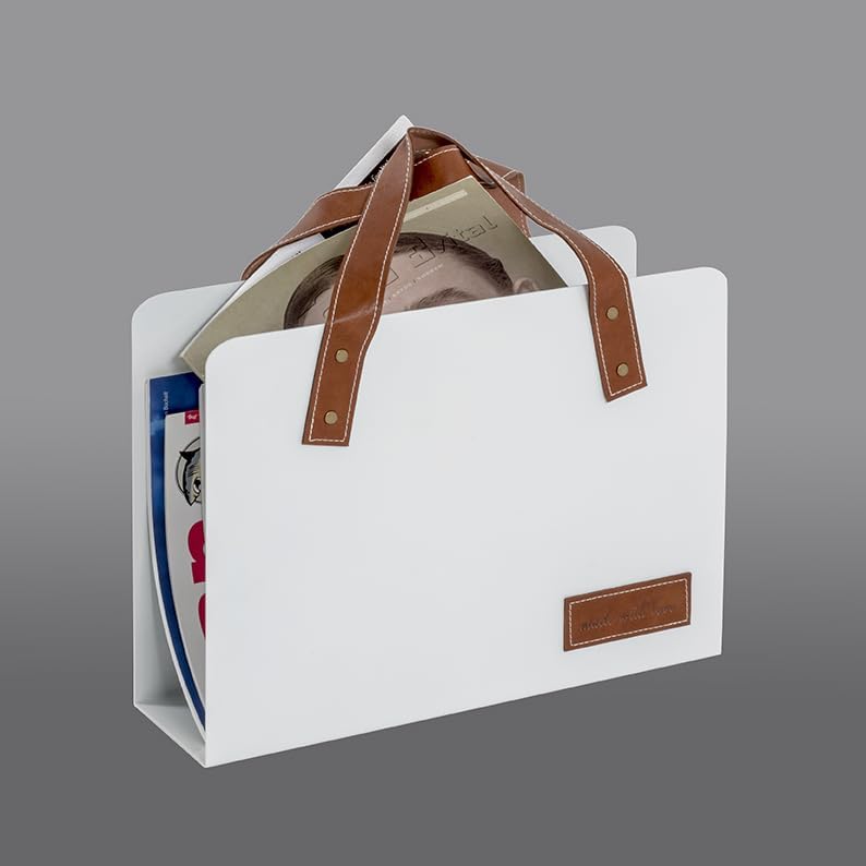 HAKU Möbel Zeitungsständer, Kunstleder, weiss-braun, B 35 x T 10 x H 38 cm 35 x 10 x 38 cm Weiss-bra