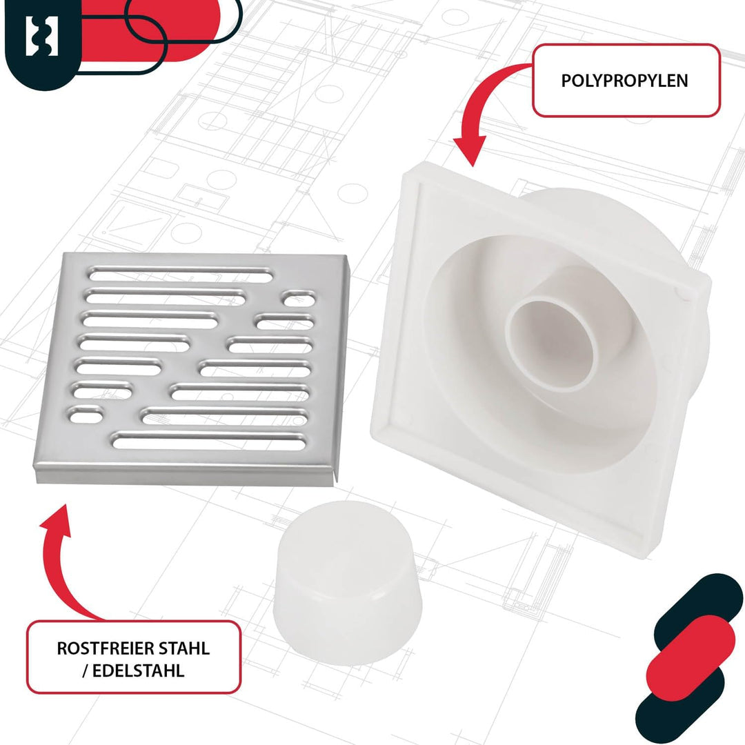 KOTARBAU® Bodenablauf 50 mm Abflussgitter Edelstahl quadratischer Duschrinne Duschablauf Bodenrinne