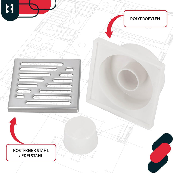 KOTARBAU® Bodenablauf 50 mm Abflussgitter Edelstahl quadratischer Duschrinne Duschablauf Bodenrinne