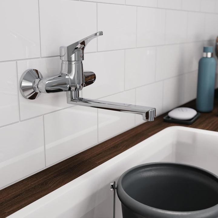 SCHÜTTE 22600 ATTICA Wandwasserhahn Chrom, Wand-Spültischarmatur 360°, ideal für Doppelspülbecken, W