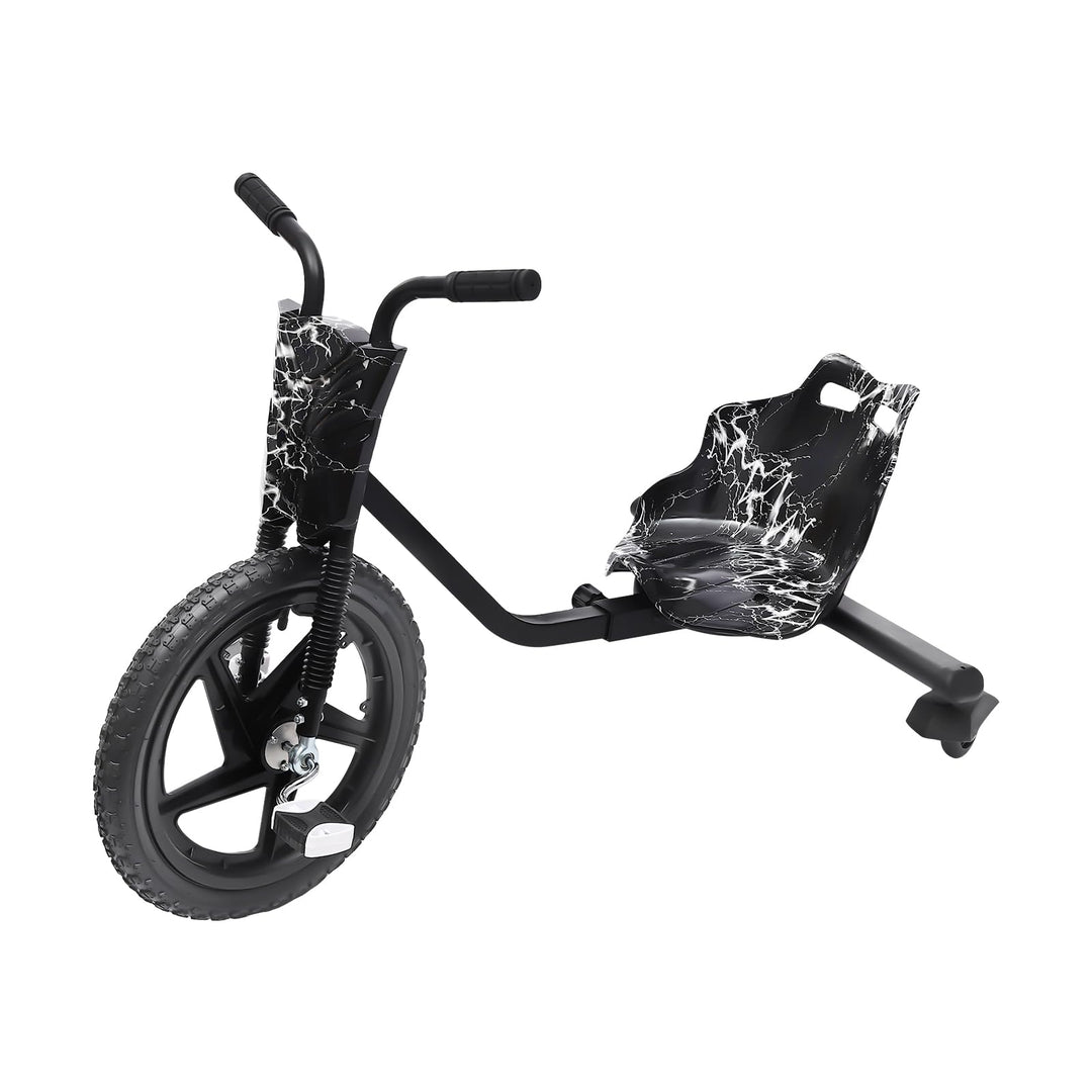 Drift Trike, 360° Drift Cart Tretauto mit Pedale Verstellbarer Schalensitz Schwarzer Blitz ab 6 Jahr