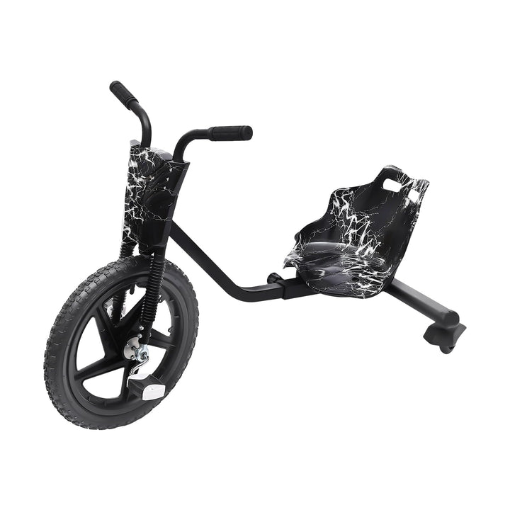 Drift Trike, 360° Drift Cart Tretauto mit Pedale Verstellbarer Schalensitz Schwarzer Blitz ab 6 Jahr