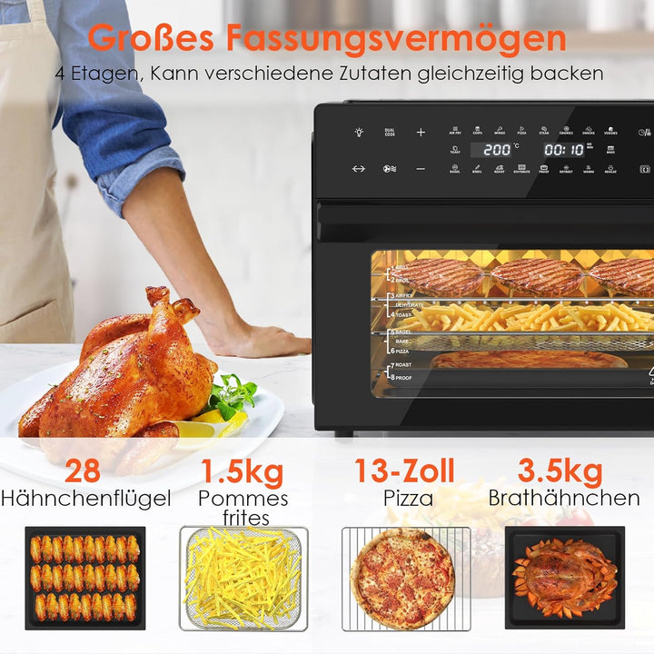 LLIVEKIT 30L Heissluftfritteuse XXL, Minibackofen Umluft mit 20 Programme und 9 Zubehör, Mini Backof
