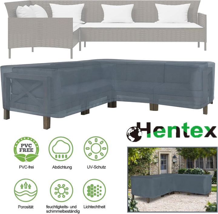 HENTEX Schutzhülle Cover Eckbank für Gartenmöbel Abdeckung L-Form, Grau, 255x255x100x70H cm 255×255×