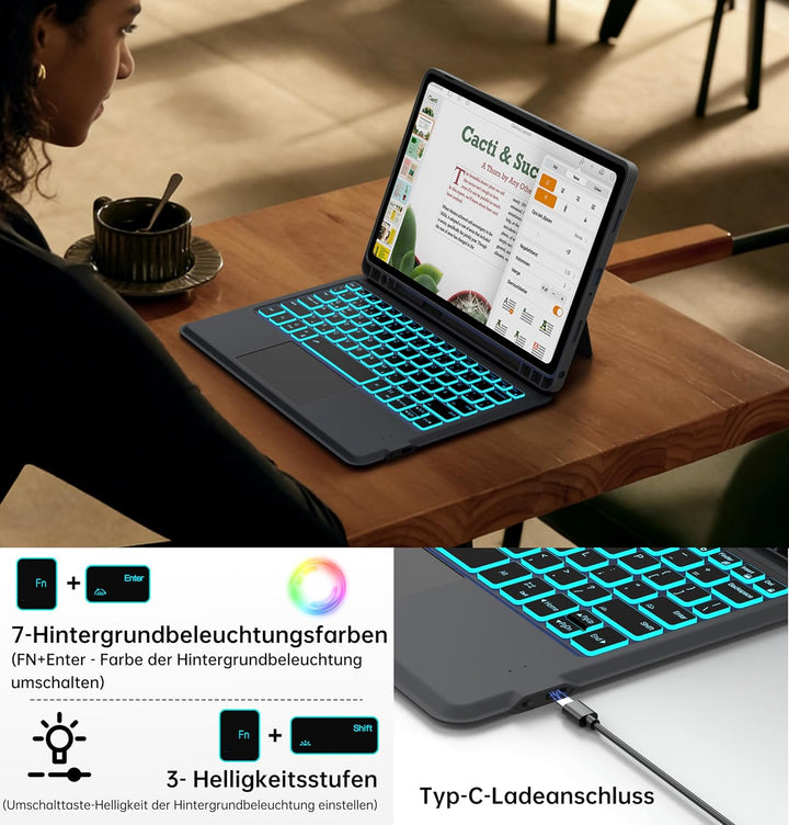 für Samsung Galaxy Tab A11+ Plus/A9+ Plus 11 Zoll Hülle mit Tastatur: Tab A9+/A11+ Plus Deutsches QW