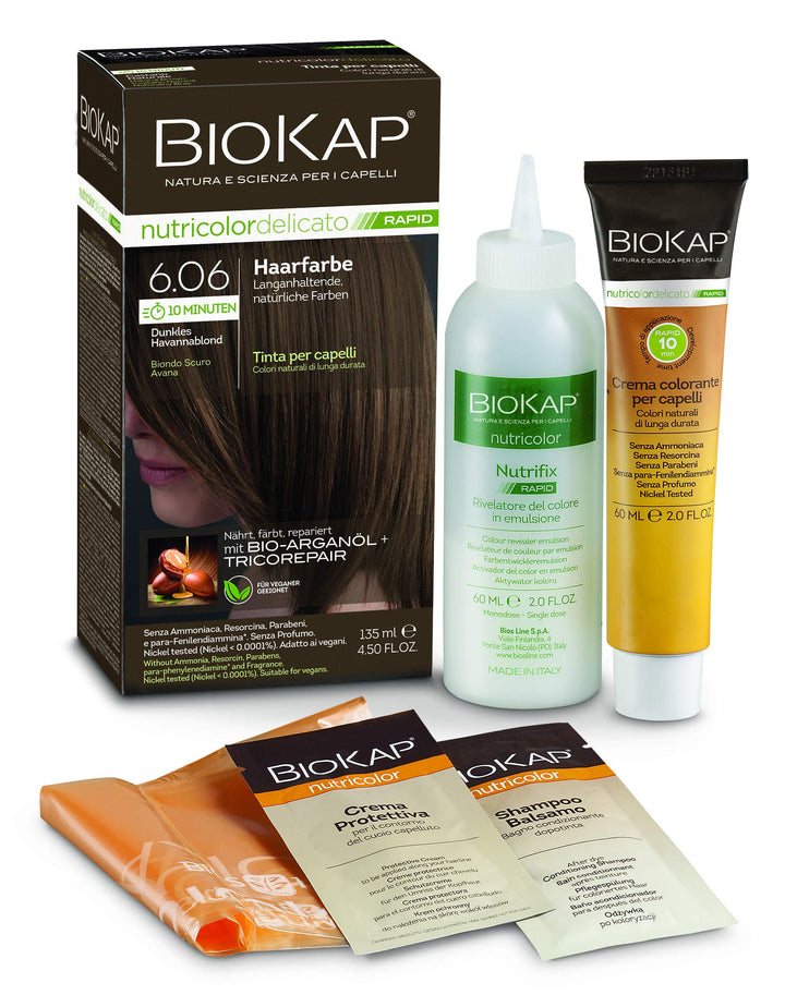 BIOKAP RAPID Permanente Haarfarbe 6.06 Dunkles Havannablond | NUR 10 MINUTEN EINWIRKZEIT | Bio Argan