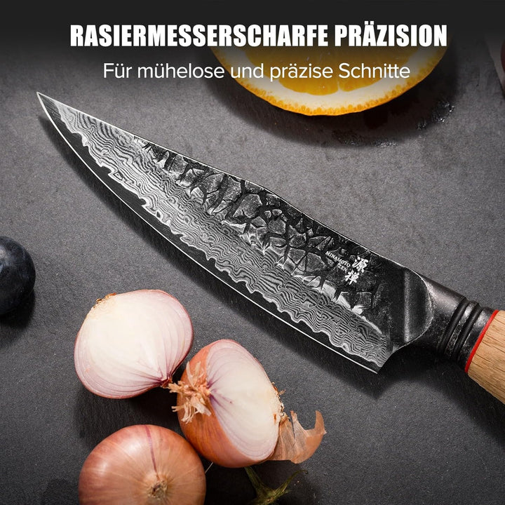 OKAMI Damast Allzweckmesser – 14,1 cm Klingenlänge – 67-lagiger Damaststahl mit VG10 Kern – Japanisc