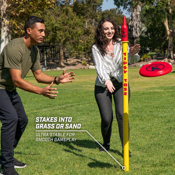GoSports Tipsy Toss Game Set – Flying Disc Bottle Drop Yard Spiel, Gelb Pro, Pro
