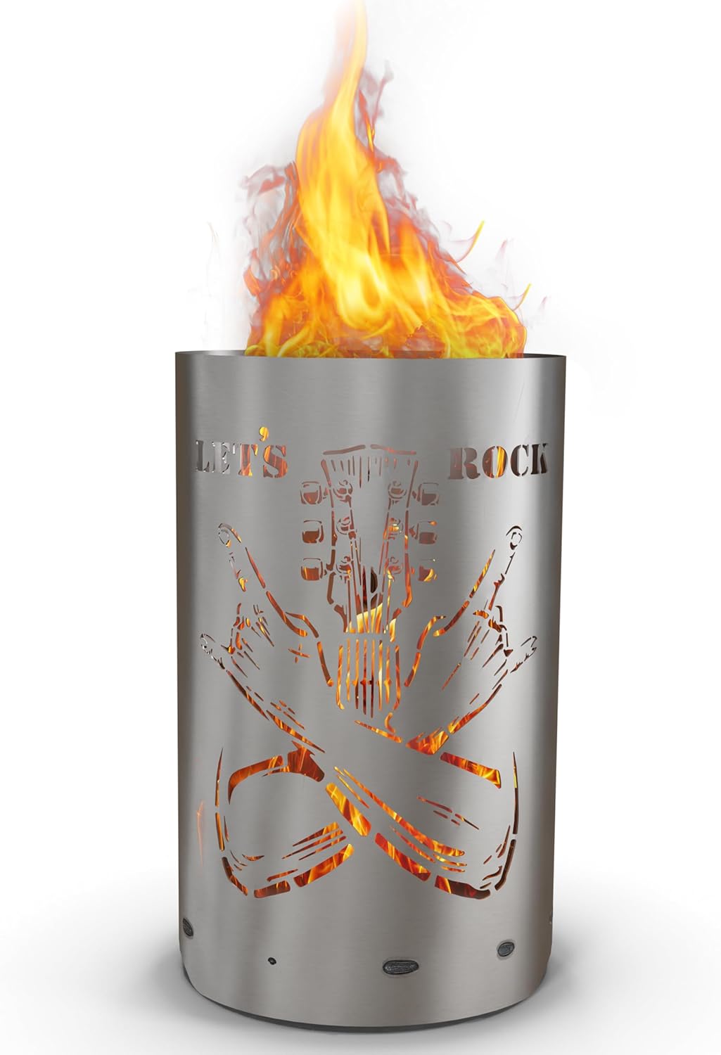 TiKo-Design® Feuertonne - Lagerfeuertonne - Feuerkorb mit Let`s Rock Motiv – Verleihen Sie Ihrem Gar