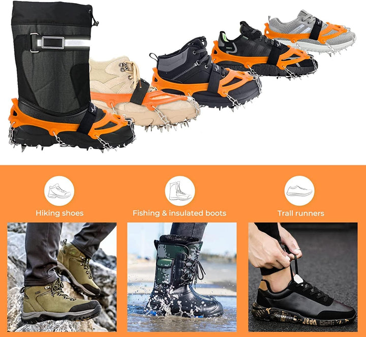 Sportneer Steigeisen Eisstollen Traktion, 19 Spikes Edelstahl Anti-Rutsch EIS Schnee Grips für Schuh