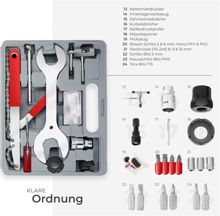tectake 403284 50tlg Fahrrad Werkzeugkoffer für Wartungs- und Optimierungsarbeiten, Werkzeug Set für