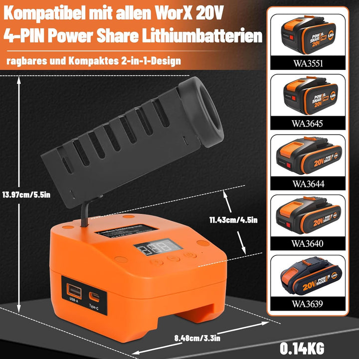 Kabelloser Lötkolben Set kompatibel mit Worx 20V Akku, Tragbarer Lötkolben mit USB und Typ-C, Einste