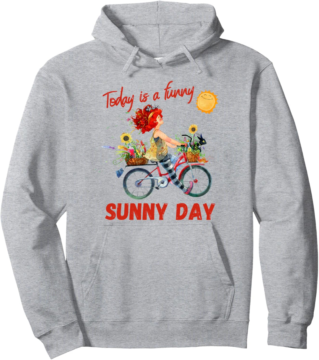 Fahrrad Mädchen mit Blumenkorb und Katze fröhliches Design Pullover Hoodie