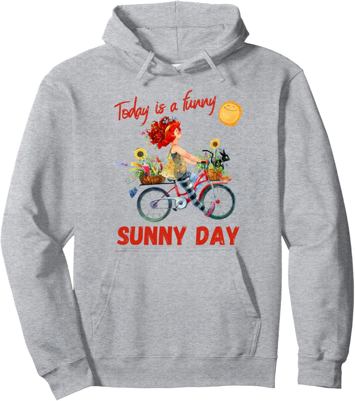 Fahrrad Mädchen mit Blumenkorb und Katze fröhliches Design Pullover Hoodie