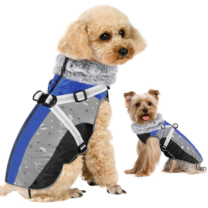 Hundemantel Winter, Wasserdichter Fleece Hundejacke mit Geschirr für kleine, mittlere und grosse Hun