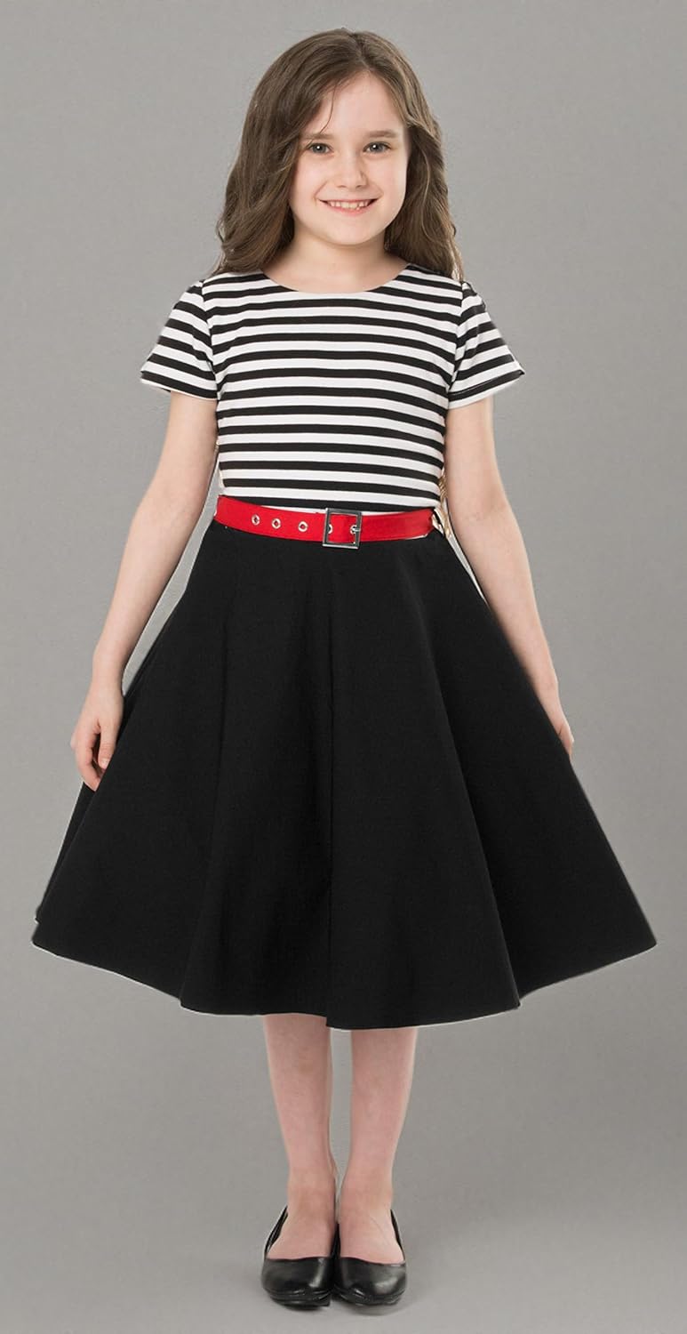 BlackButterfly Kinder 'Maria' Vintage Gestreift Mädchen Kleid im 50er-Jahre-Stil 3-4 Jahre Schwarz,