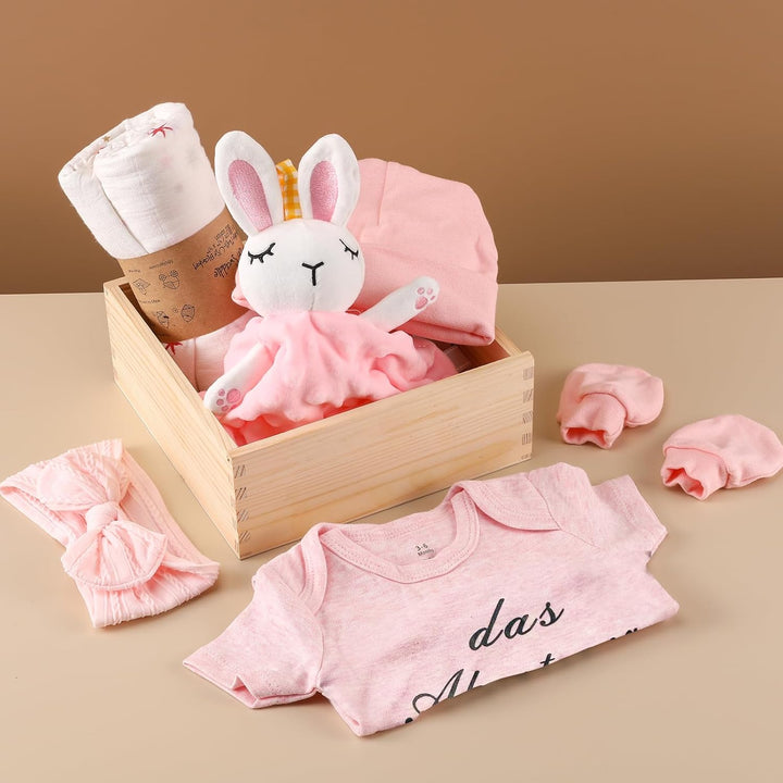 Baby Mädchen Geschenk, Neugeborenen Geschenk, Rodelna Baby Geschenk Set, 7-in-1 Set: einschliesslich