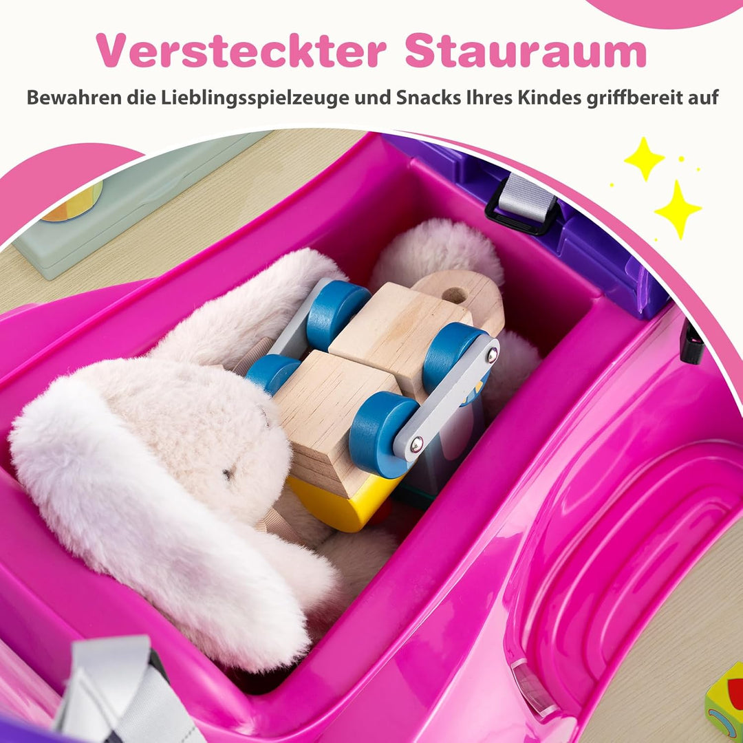 DREAMADE Kinder Rutschauto, 3 in 1 Schiebeauto mit abnehmbarem Verdeck, Sicherheitsgurt & Stauraum,