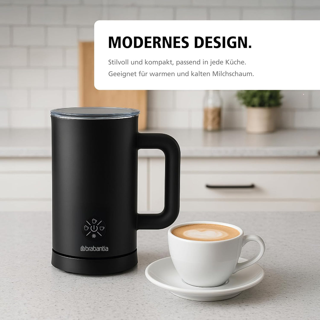 Brabantia Elektrischer Milchaufschäumer, 500 Watt, 300 ml, 4-in-1, BPA-frei, Warm- und Kaltaufschäum